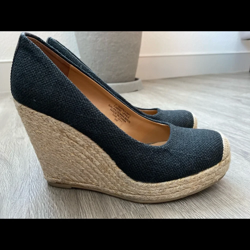 Nine West Vintage America Black Espadrille Wedge Heels | Size 8